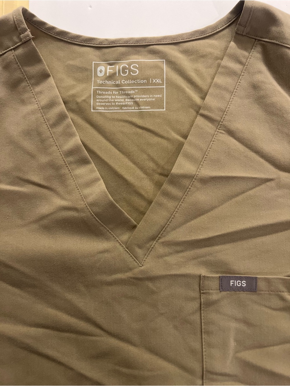 FIGS Women's V-Neck Top in Olive Drab